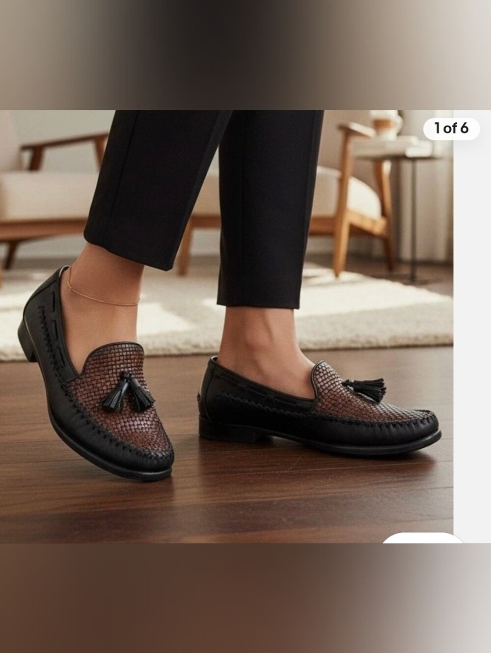 Cole Haan Women's Brown/Black Leather Woven Tassel Slip-On Loafers Size 7.5B